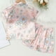 thumbnail image 4 of Odeerbi 1-8 Años Niñas Pijama de Verano de Satén Con Solapa de Muesca Camisas de Manga Corta Pantalones Conjunto de Pijama de Dos Piezas, 4 of 9