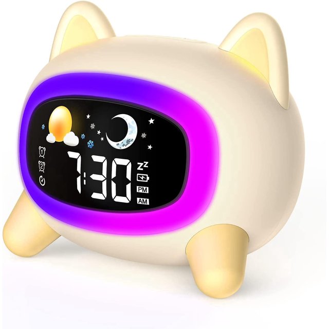 Reloj para niños, reloj despertador para niños, reloj para despertar para niños, reloj de entrenamiento para niños con música y luz nocturna, relojes para niños para dormitorios (perro)