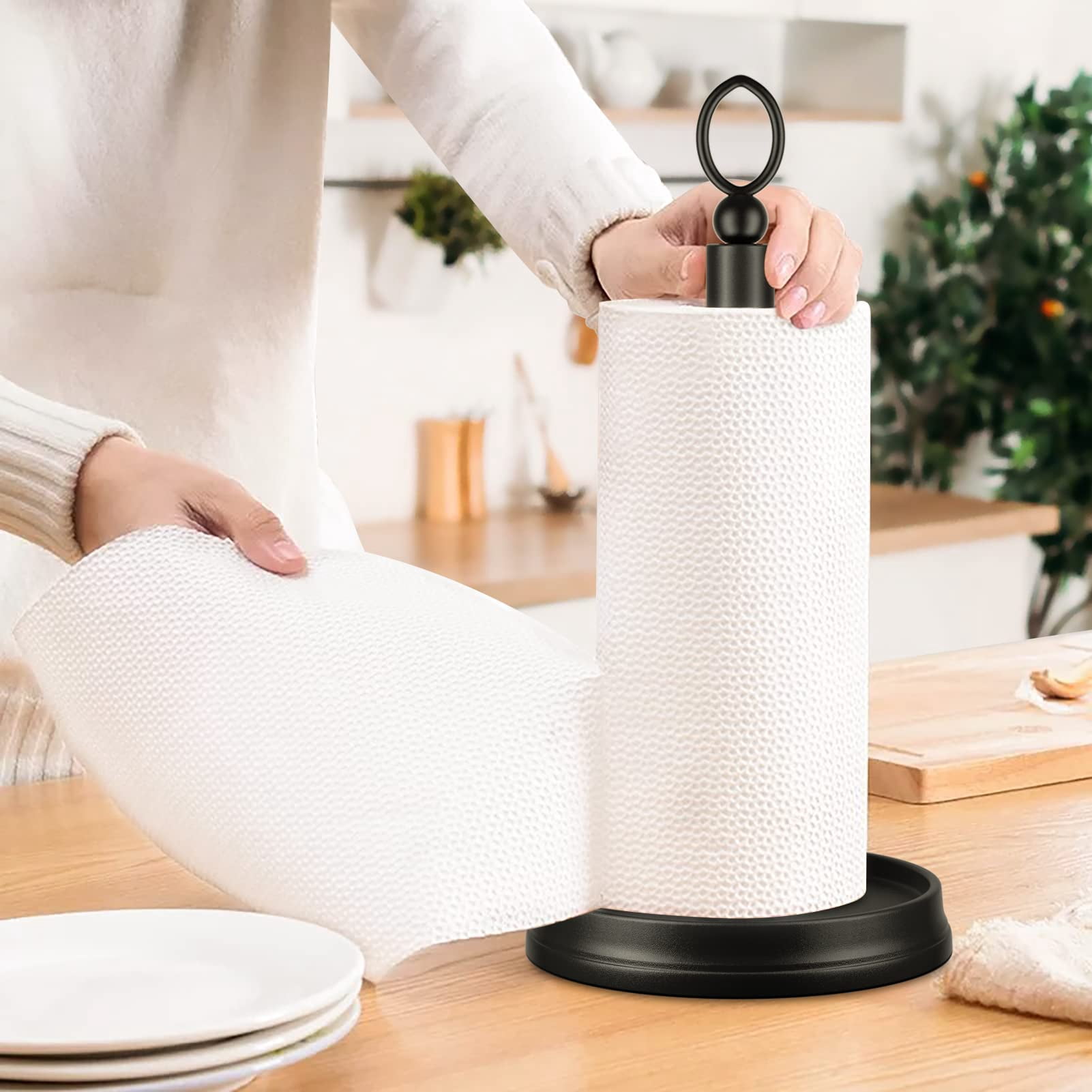 Standing Paper Towel Holder  Non-slip Roll For Bathroom Stainless Steel Kitchen Stand Countertop (matte Black 2 Pack)