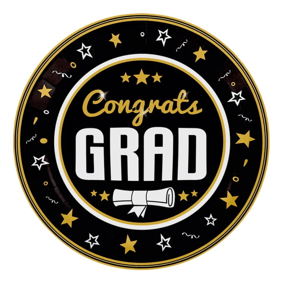 KUNPENG Graduation Decorations 2026, Graduation Party Supplies, Graduation Plates, 25 Count, 7 Inches, Black Disposable Paper Dessert Plates, Class of 2026, Congrats Grad