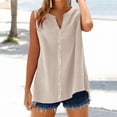 thumbnail image 3 of Uooqdmx Linen Button Down Shirt Women, Gauze Tops for Women, Sleeveless Tops for Women, Sleeveless Collared Tops Oversized Up Blouses Work Shirts, Summer Shirts for Women, Beige L, 3 of 10