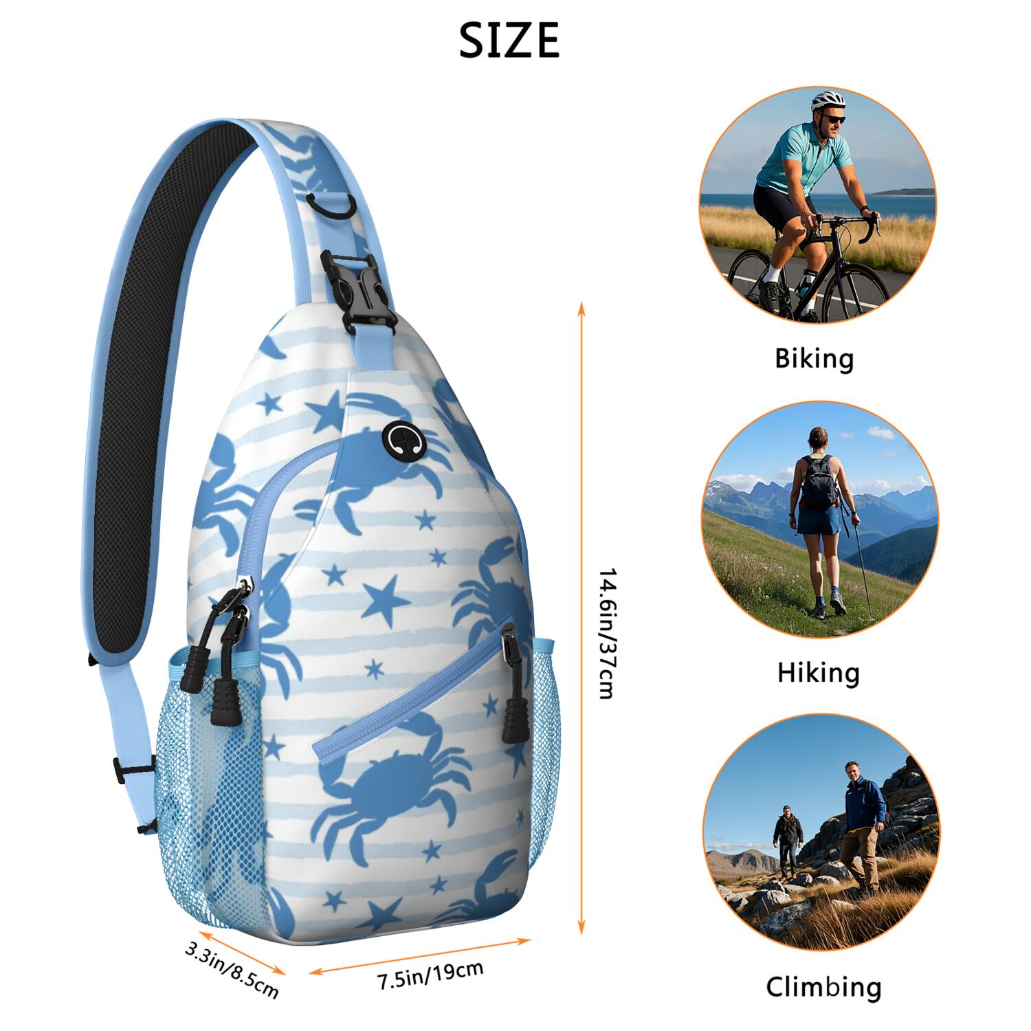 Sling Backpack Small BackpackTravel Sling Bag for Hiking Dating Gym Cycling Working Marine Adorable Crab