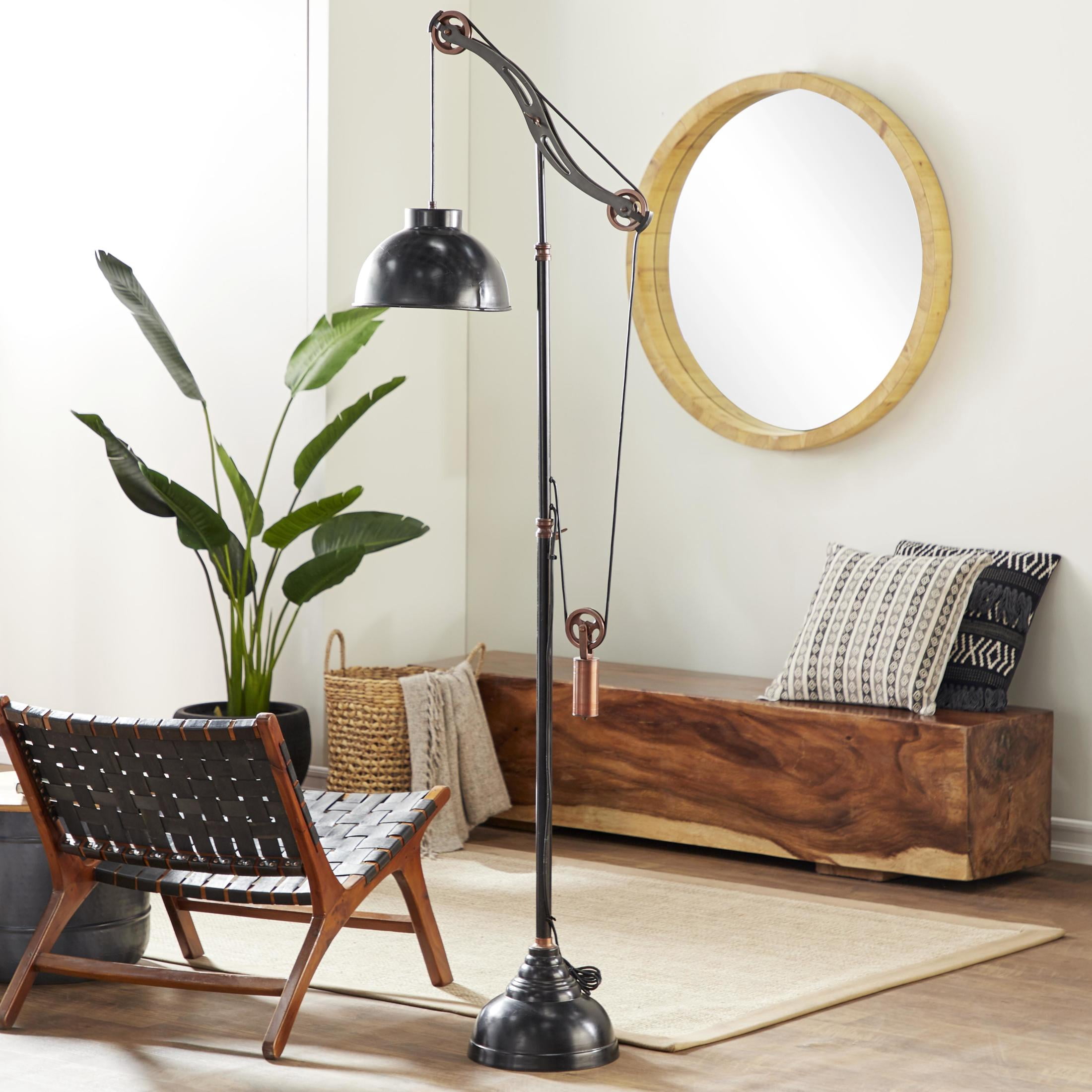 DecMode 79" Pulley Black Floor Lamp with Black Metal Shade