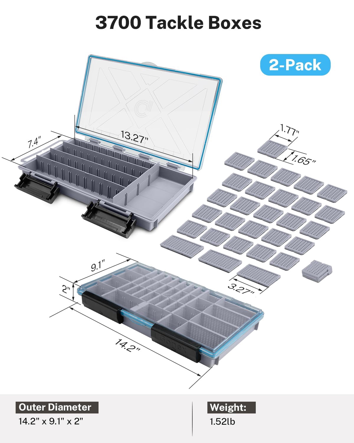 Tackle Boxes For Fishing 2-pack Waterproof With Adjustable Compartments  Clear Portable Trays Plastic Organizers Diy Dividers Lures Hooks & Bass Gear 3700 Gray