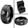 thumbnail image 4 of Tungsten Diamond Gemstone Adamantine Isometric Crystal Band Ring 8mm Men Women Comfort Fit Black Step Bevel Edge Brushed Polished, 4 of 4