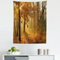 thumbnail image 1 of Fall Tapestry, Misty Autumnal Forest with Rising Sun Early Morning in Foggy Woods Scenery, Fabric Wall Hanging Decor for Bedroom Living Room Dorm, 5 Sizes, Orange Brown Green, by Ambesonne, 1 of 1