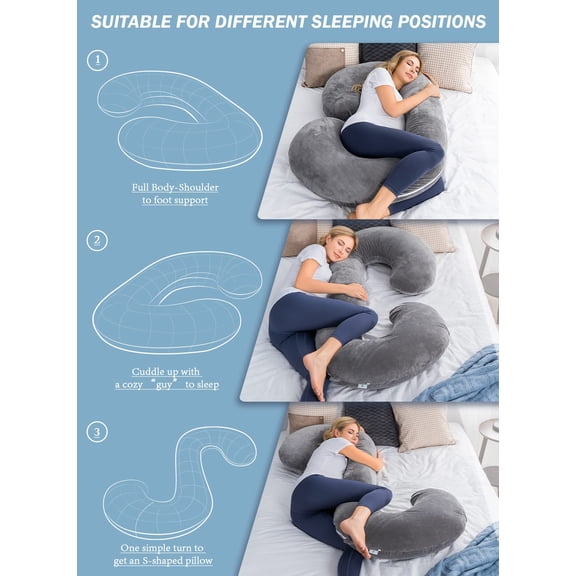 Pregnancy Pillow, Maternity Body Pillow with Velvet Cover, C Shaped Body Pillow for Sleeping (Grey)