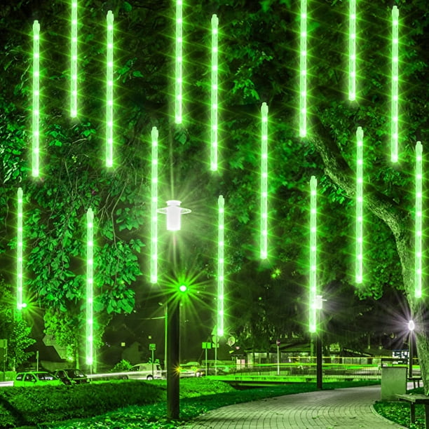 Luces navideñas para lluvia de meteoritos, deslumbrantes, 30 cm, 288 LED, color verde