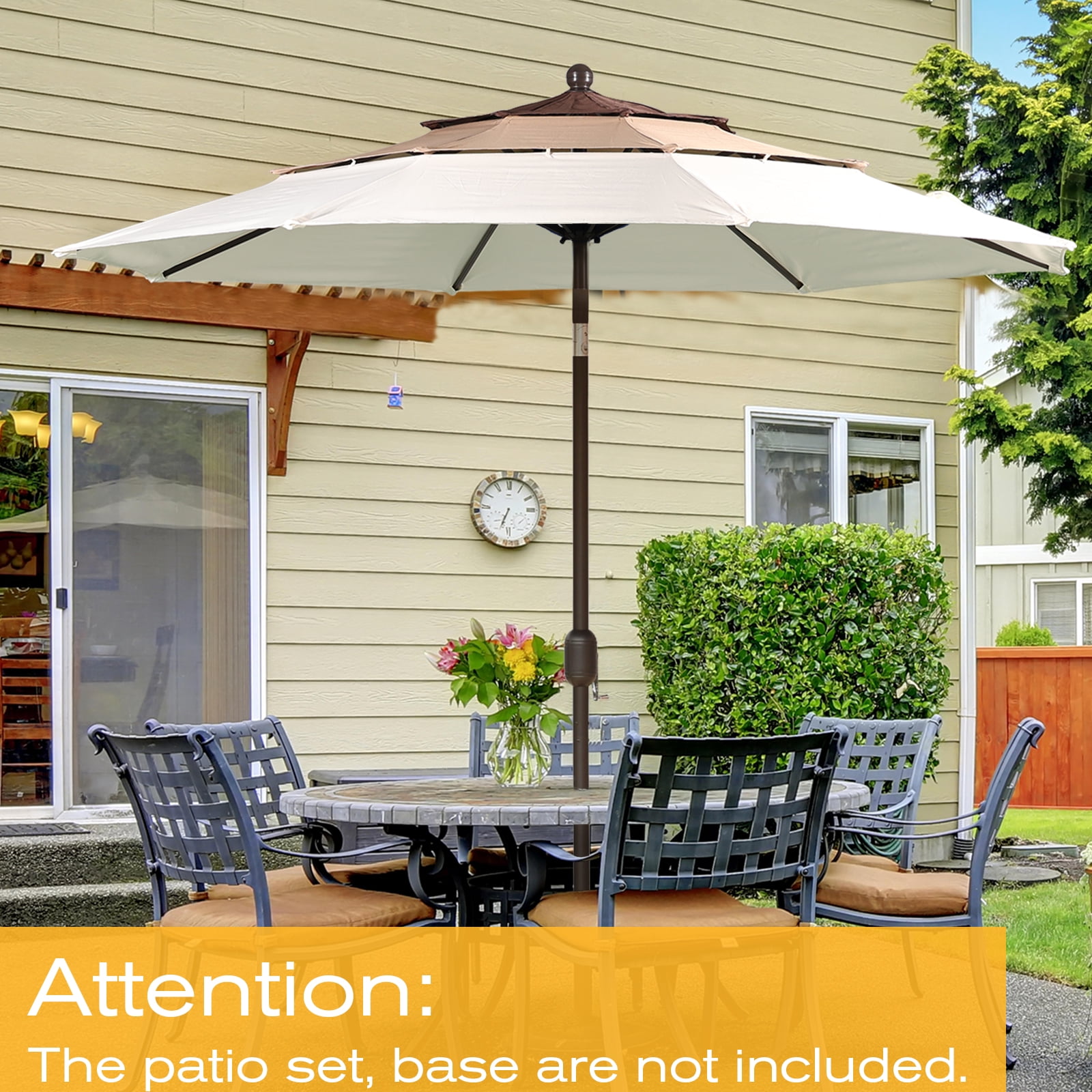 Aoodor 10ft 3-Tier Patio Umbrella, Outdoor Table Market Umbrella Tilt Adjustment and Crank