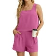 thumbnail image 6 of JWD Women's 2 Piece Square Neck Sleeveless Shorts Casual Set Women's Summer Top Hot pink M, 6 of 10