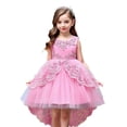 thumbnail image 2 of Girls Round Neck Sleeveless Princess Dress, Flower Girl Wedding Gown with Beaded Tulle Puffy Skirt, Junior Bridesmaid Party Dress for Birthday and Pageant, Age 3-14Y Pink 170, 2 of 7