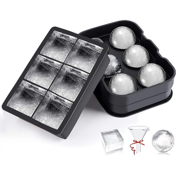 Ice Cube Mold, Silicone Ball Ice Cube Tray With Lid And Large Square Ice Cube Mold, Reusable