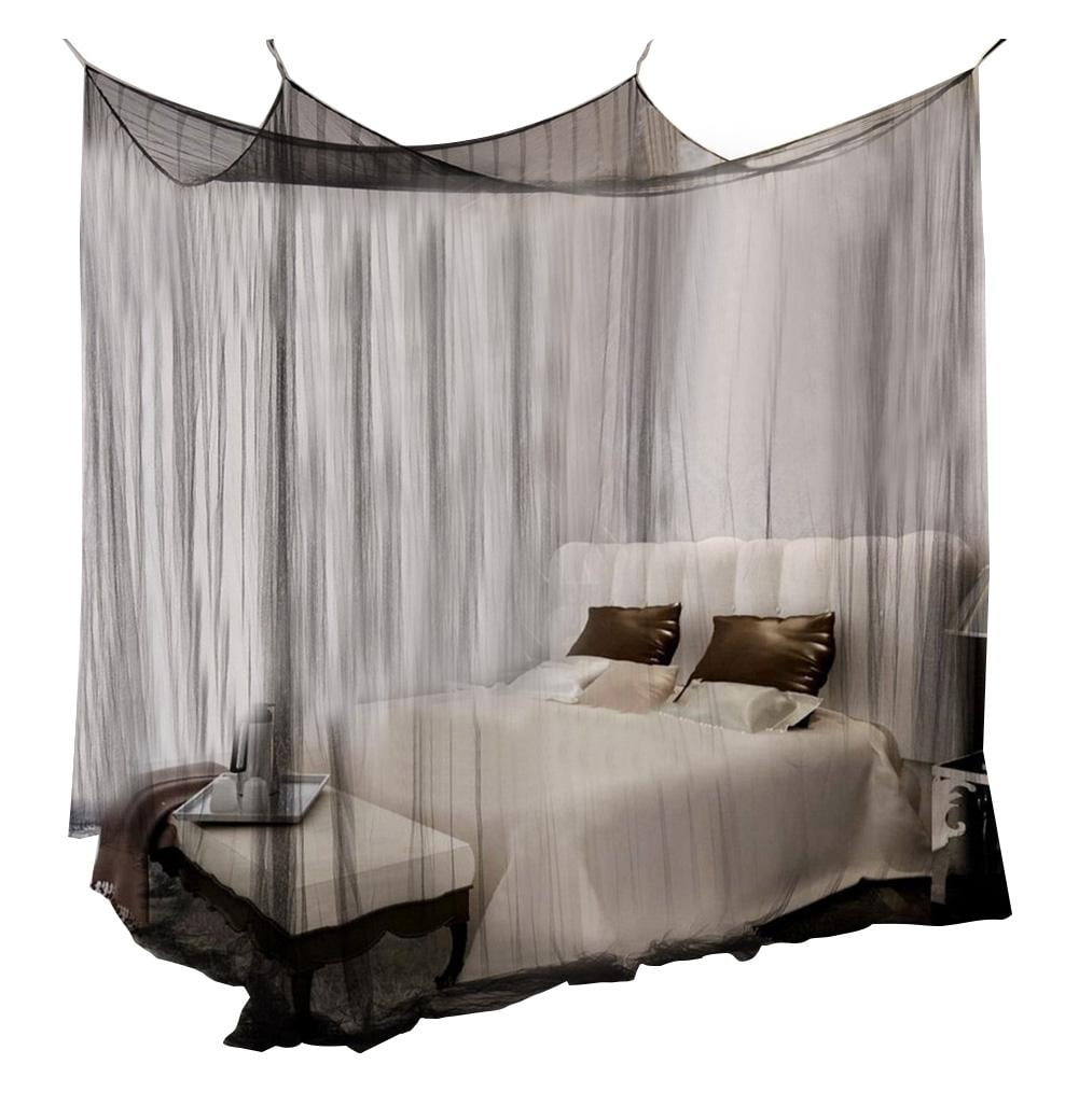 Flowers Black 4 Corner Post Bed Canopy Mosquito Netting Full Queen King Size 
