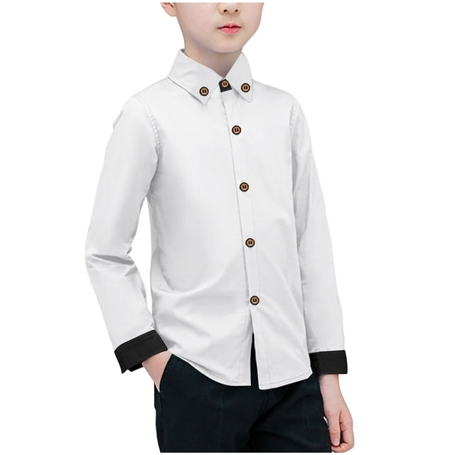 Bwiyojiz Mode Tailles 90-170 Coton Chemise à Manches Longues pour Tout-Petits Garçons, Col Rabattu, Blanc