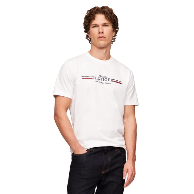 Camiseta Tommy Hilfiger de algodón blanco con rayas en el pecho para hombre