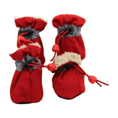 ZORVEX 4pcs Waterproof Winter Pet Dog Shoes Anti-slip Rain Snow Boots Footwear Thick Warm for Small Cats Dogs Puppy Dog Socks Booties Red