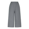 thumbnail image 4 of Bloomae Women Linen Pants Summer Wide Leg Capri Pants Elastic High Waist Loose Cropped Lounge Trousers Culottes with Pockets Gray M, 4 of 9