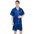 thumbnail image 4 of Aisomnus Men's Silk Pajama Set | Silky Satin | Short Sleeve Top and Shorts | Button nightwear Set-L, 4 of 9