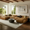 thumbnail image 2 of 6 pcs Modular Sofa, Brown, Faux Leather, Living Room Lounge Cafe Lobby Hospitality Restaurant, Modern Contemporary, HB37680, 2 of 9