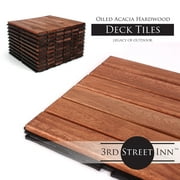 Deck Tiles - Patio Pavers - Acacia Wood Outdoor Flooring - Interlocking Patio Tiles - 12"x12" (1 Pack/Sample) - Oiled Acacia Finish - Straight Pattern Decking