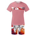 thumbnail image 4 of UVEASISHA Hawaiian Short Set for Men Big and Tall 2 Piece Beach Vacation Outfits Floral Print Tee Tops and Short Set Pink XXXXL, 4 of 5