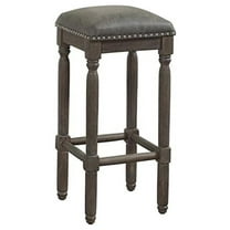 Exlonjet 26" Wood/Bonded Leather Backless Counter Stool in Dark Gray