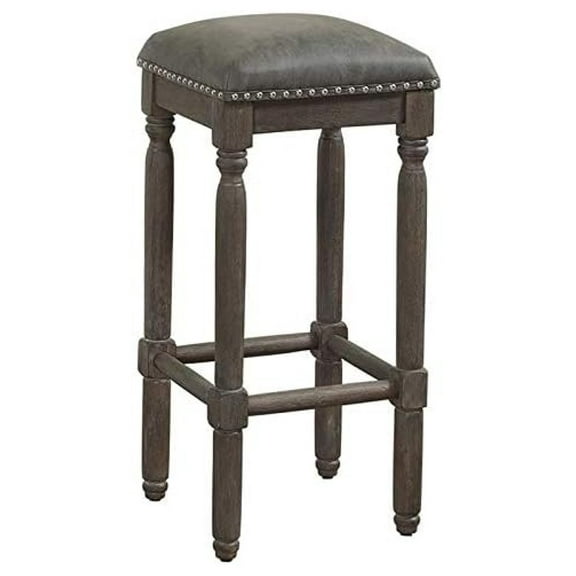 Exlonjet 26" Wood/Bonded Leather Backless Counter Stool in Dark Gray