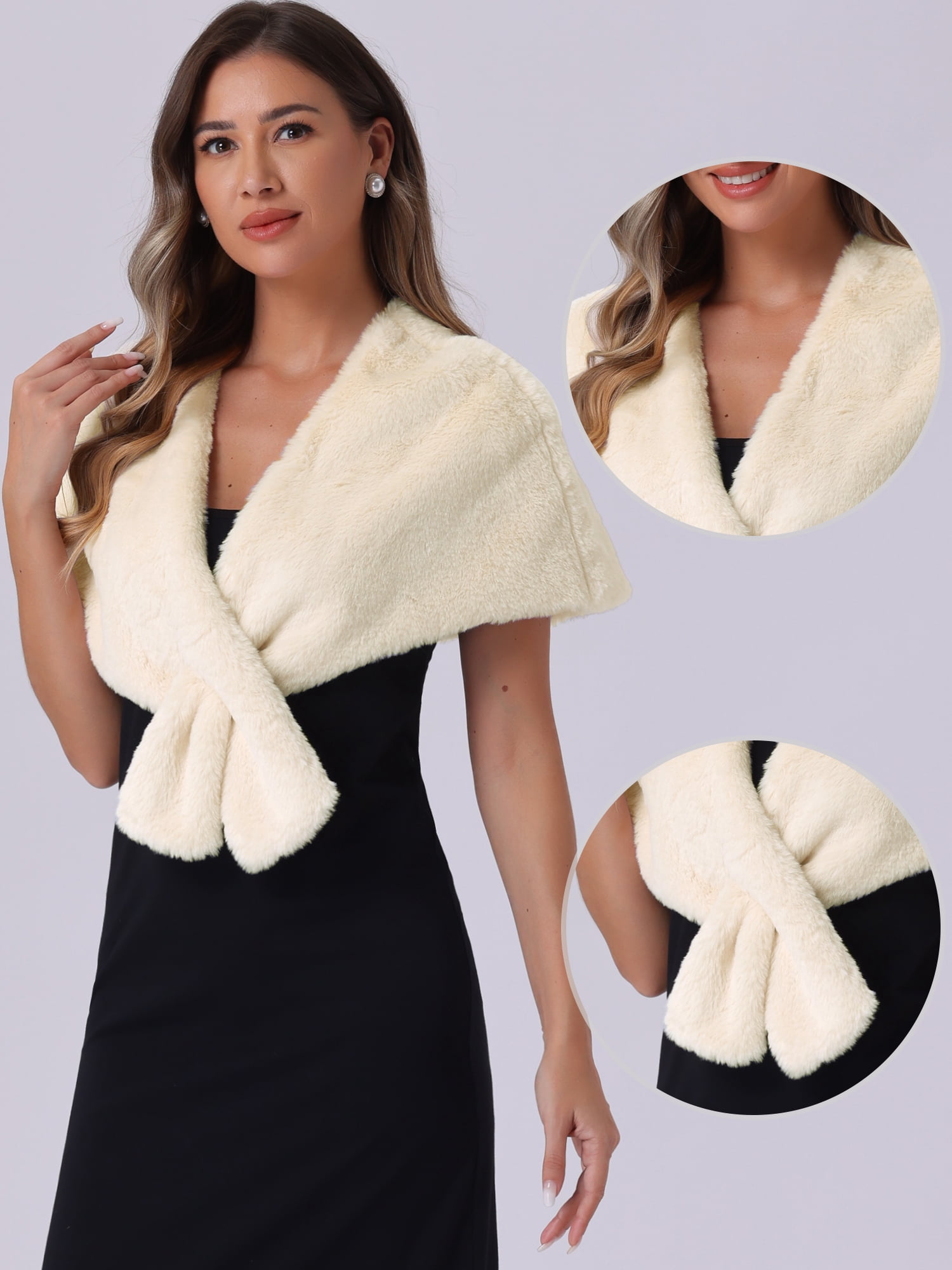 DARING DIVA Women's Faux Fur Shawl Stole Winter Wedding Wrap XL Beige