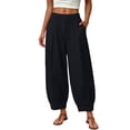 thumbnail image 3 of TaTaai Womens Solid Elastic Waist Pants with Pockets Loose Casual Trousers Bottoms for Daily Home, 3 of 6