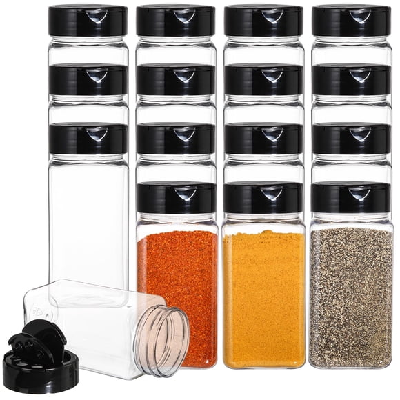 Tarros de especias Bekith de plástico de 270 ml con tapa, 16 unidades, transparentes, 9 onzas