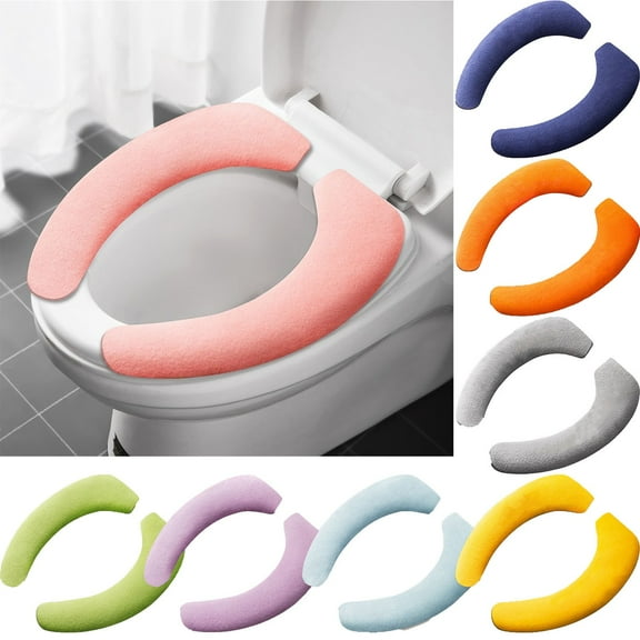 Toilet Seat Cushion Pad | Adhesive Velvet Toilet Seat Cover | Washable Hygienic Bathroom Accessory | Removable Comfort Film | 14.56x5.51 in | 1 Pair