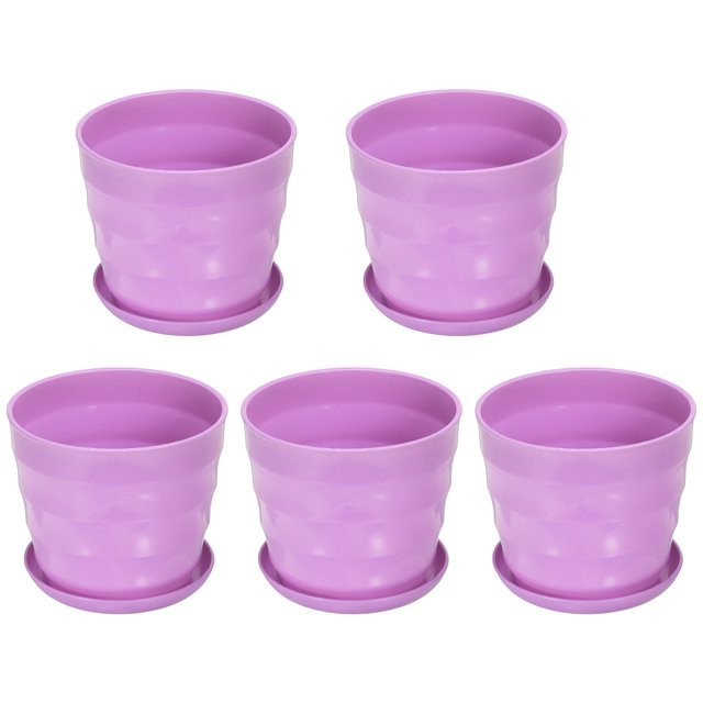 Uxcell Macetas de Plástico de 6 Pulgadas para Plantas con Orificios de Drenaje y Bandeja, Púrpura 5 Paquete