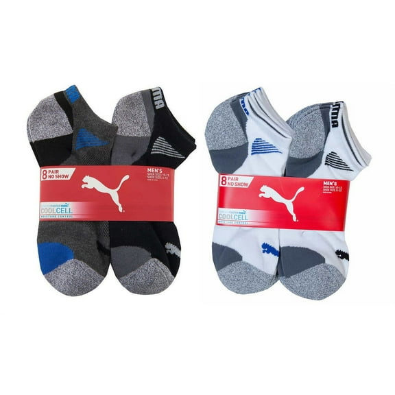 Puma Men's (Size 6-12) Dry Cell Moisture Wicking 8 Pair White 8 Pair Black No Show Socks Total 16 Pair