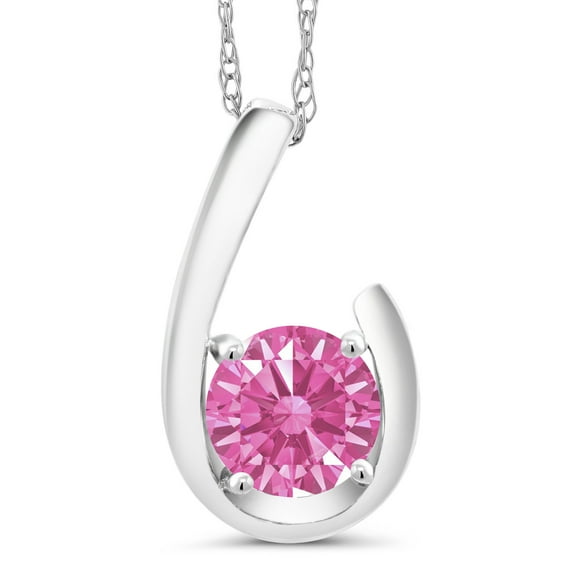 Gem Stone King 10K White Gold Pink Zirconia Pendant Necklace for Women (0.84 Cttw, Gemstone Birthstone, Round 6MM, With 18 inch Chain)
