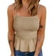 thumbnail image 2 of Top de tirantes para mujer, con frunces y dobladillo con volantes, corte ajustado, sin mangas, para verano, para citas diarias, playa, color beige S, 2 of 5