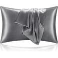 thumbnail image 1 of Juego de 2 Fundas de Almohada de Satén Suaves y Frescas para Cabello y Piel con Cierre de Sobre en Tamaño Queen Gris Oscuro, 1 of 5