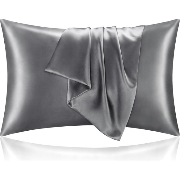 Juego de 2 Fundas de Almohada de Satén Suaves y Frescas para Cabello y Piel con Cierre de Sobre en Tamaño Queen Gris Oscuro
