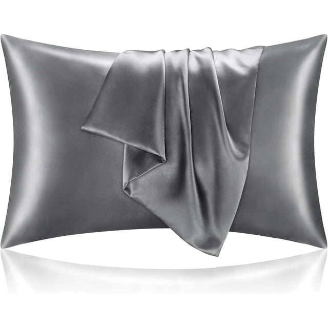 Juego de 2 Fundas de Almohada de Satén Suaves y Frescas para Cabello y Piel con Cierre de Sobre en Tamaño Queen Gris Oscuro