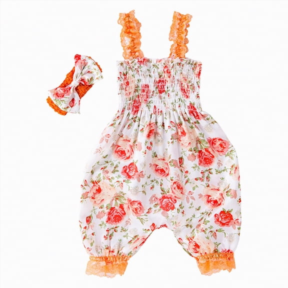 Linfrsh Newborn Baby Girl Outfits Baby Girl Clothes Summer Girls Clothes Short Sleeves Cute Romper Bodysuit Outfits Headband(Light Yellow,6-9 Months)