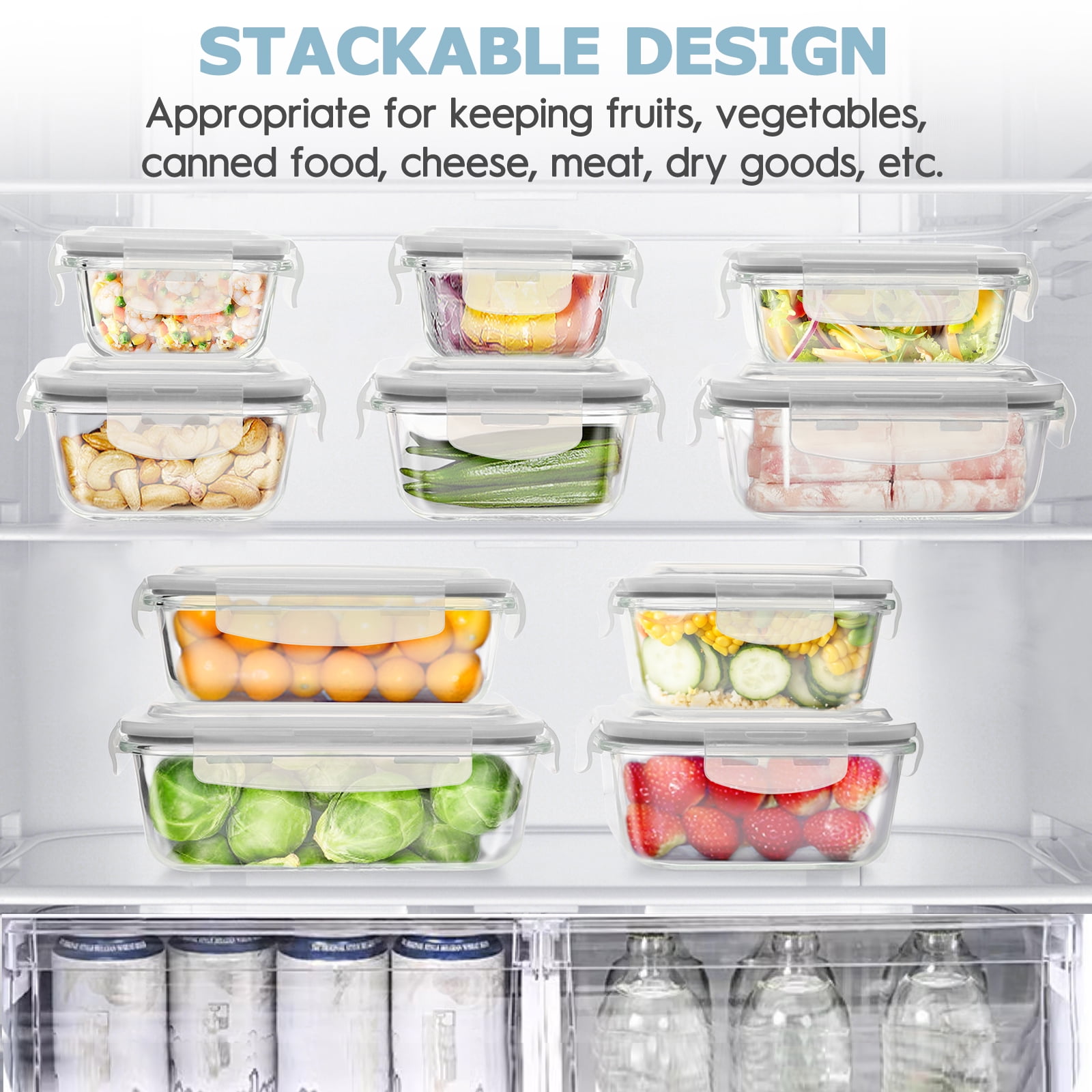 14 Pcs Glass Food Storage Containers, Meal Prep, Airtight Bento Boxes Lunch Box with Leak Proof Locking Lids, Microwave/Oven/Freezer/Dishwasher Safe, BPA Free, Gray