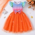 thumbnail image 1 of Robe Bébé Fille Été Manches à Volants Robe Décontractée en Maille Robe Princesse avec Nœud Robe Orange 6 Ans-7 Ans, 1 of 3