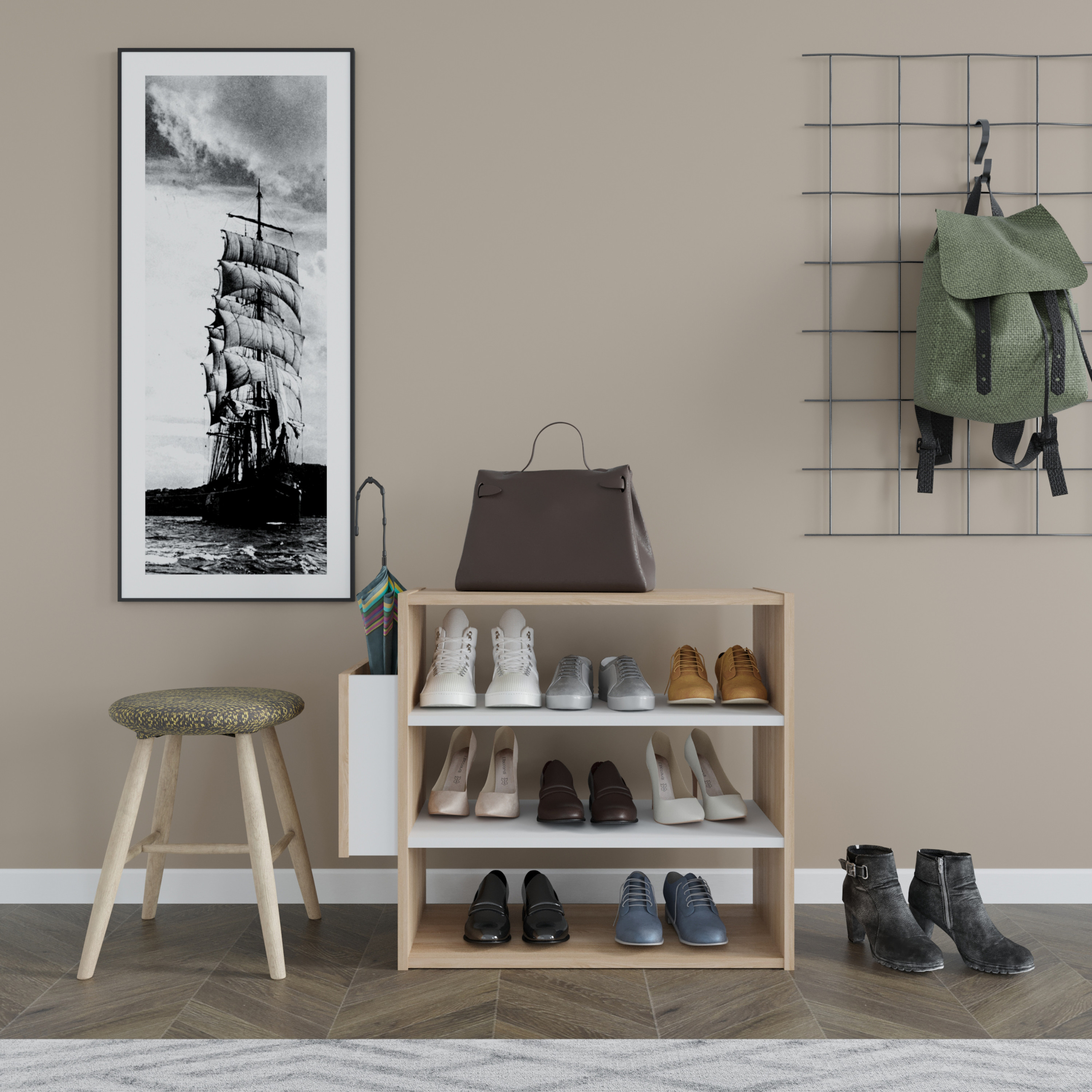 Ada Home Decor Furniture 3 Tier 9 Pair Oak White Manila Modern Shoe Rack