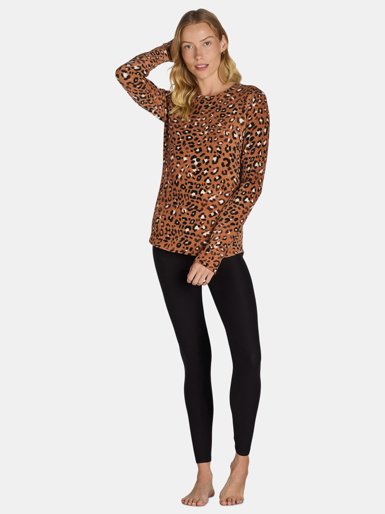 ClimateRight by Cuddl Duds Women's Warm Stretch Fleece Long Sleeve Crew Neck Thermal Base Layer Top, Sizes XS to 4X