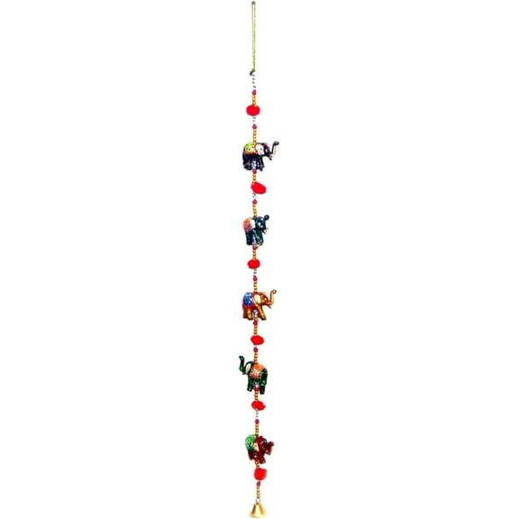 Rastogi Handicrafts Traditional Multicolor Resin Five Small Elephant Hanging Layer Decoration Size - 110 cm