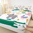 thumbnail image 3 of Homewish Green Kawaii Crocodile Queen Sheet Sets, Lion Duck Elephant Flat Sheet, Kawaii Animal Queen Fitted Sheet,4pcs, 3 of 7