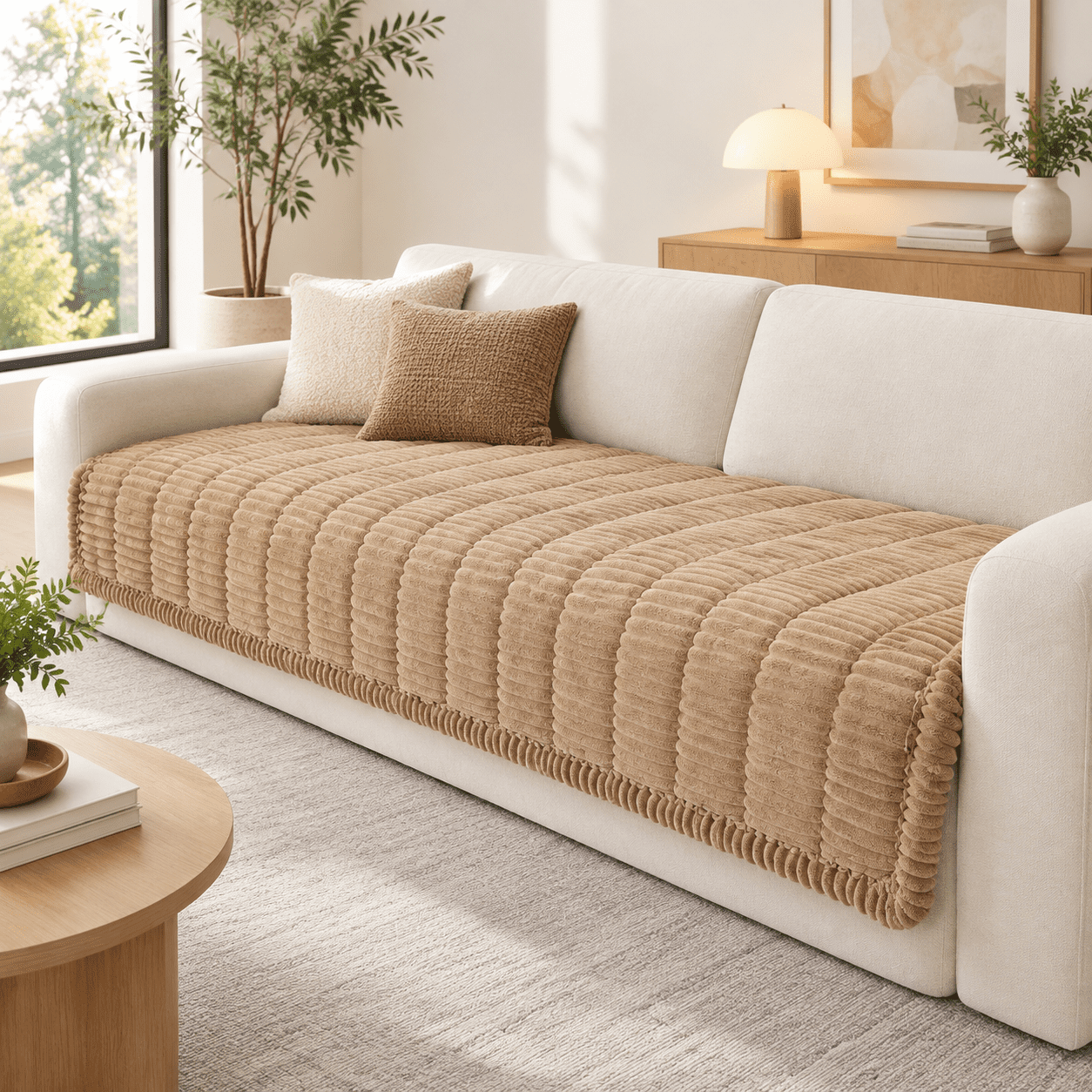 Khaki 35.4 X 70.9 Non Slip Fuzzy Pet Sofa Cover Washable Protector