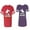 Men Red / Women Purple, variant on I'm Hers He's Mine Unisex Couple Matching Cotton Jersey style T-Shirt Contrasting stripes on sleeves (Men Red / Women Black) (Men S / Women S)