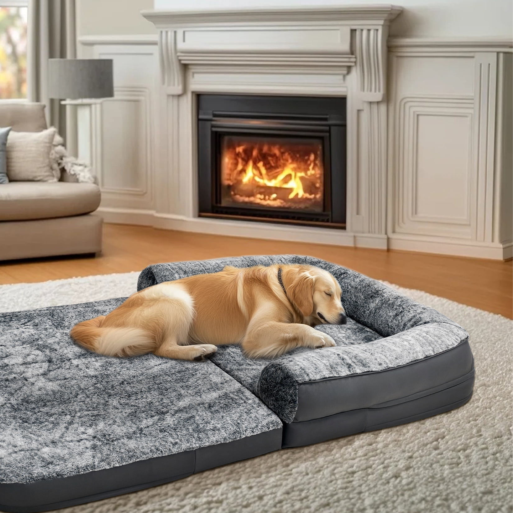 Bingopaw Foldable Human Giant Orthopedic Dog Bed Plush Cover Pet Bed Fits Adult and Pets, 71" Long