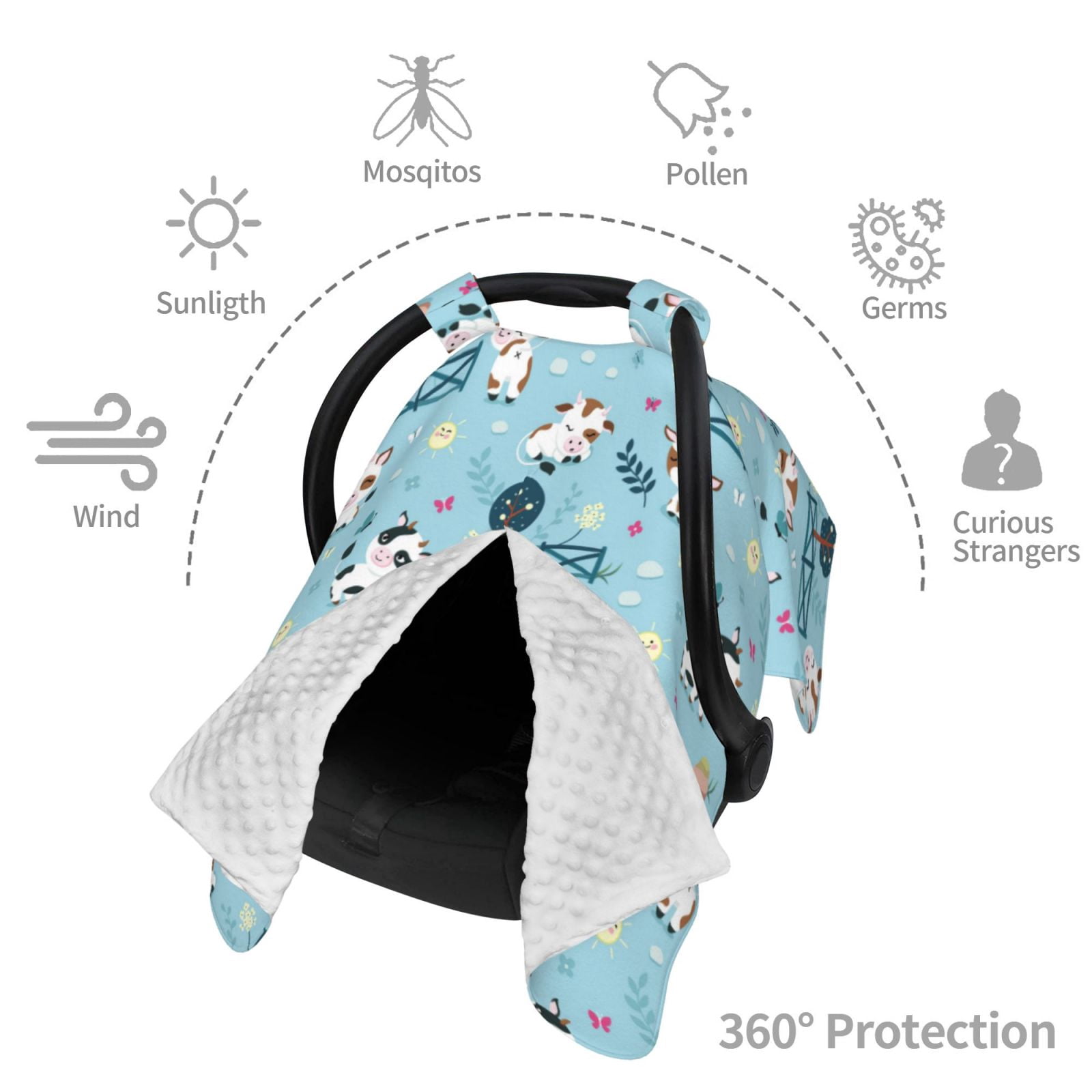 Car Seat Cover Baby - Cute Cow Butterfly Tree Breathable Infant Car Seat Cover for Baby Carseat, Lightweight Comfort Baby Essentials Must Haves Newborn Stuff for Girl Boy