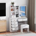 thumbnail image 5 of solautey White Vanity with Sliding Mirror, 6 Drawers, Open Shelves, Bedroom Dressing Table, 5 of 7